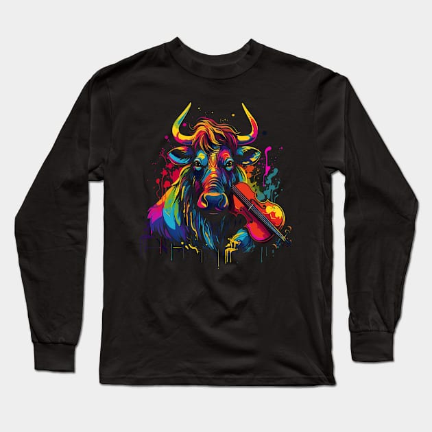 Wildebeest Playing Violin Long Sleeve T-Shirt by JH Mart